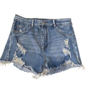 Distressed Blue Denim Shorts